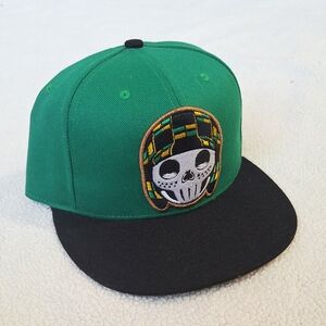 Klak Hats Chavo Del Ocho Green and Black Snapback Hat with Skull Patch